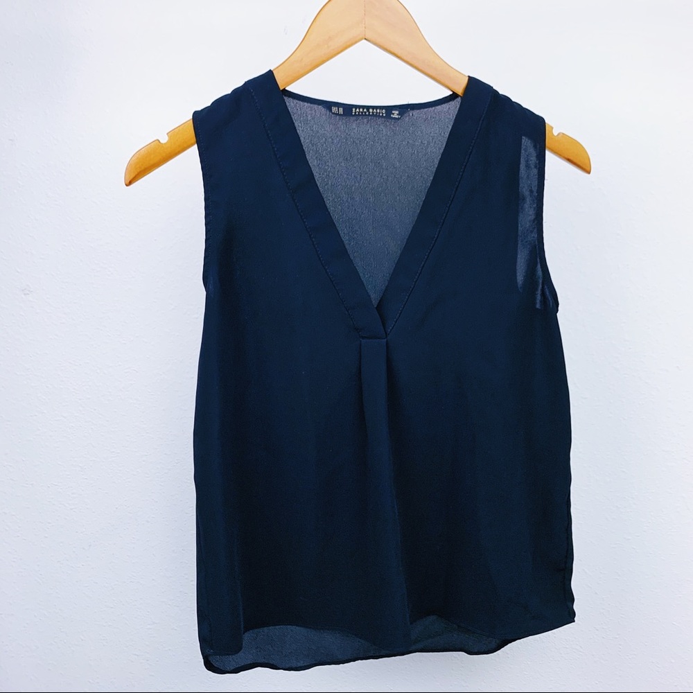 Zara Sleeveless Career Tank Sheer Panel Black XS